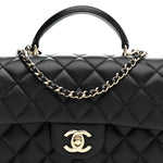Lambskin Quilted Mini Top Handle Rectangular Flap Black