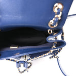 Shiny Caviar Quilted Medium Duma Pockets Drawstring Backpack Dark Blue