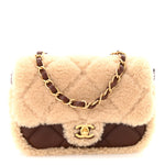 Shearling Lambskin Quilted Mini Furry Coco Flap Beige Dark Brown