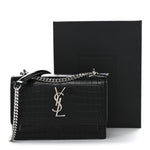Calfskin Crocodile Embossed Monogram Sunset Chain Wallet Black