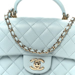 Lambskin Quilted Mini Top Handle Rectangular Flap Light Blue