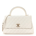 Caviar Quilted Small Chain Coco Handle Flap White