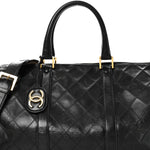 Calfskin Stitched Duffle Travel Bag Black