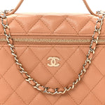 Caviar Quilted Top Handle Slim Vanity With Chain Brown
