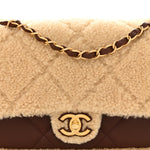 Shearling Lambskin Quilted Furry Coco Flap Dark Brown Beige