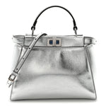 Vitello Catalan Mirror Mini Peekaboo Iconic Satchel Argento