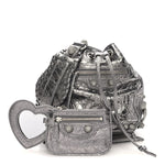 Metallic Agneau Arena Crystal Le Cagole Bucket Bag XS Silver