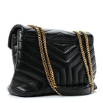 Calfskin Y Quilted Monogram Medium Loulou Chain Satchel Black
