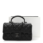 Lambskin Quilted Mini Top Handle Rectangular Flap So Black