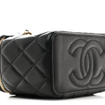 Lambskin Quilted Pearl Crush Small Vanity Case With Chain Black