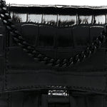 Shiny Calfskin Monochrome Crocodile Embossed Hourglass Chain Bag Black
