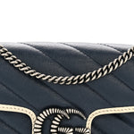 Vintage Effect Calfskin Matelasse Diagonal Super Mini Torchon GG Marmont Shoulder Bag Blue Agata Mystic White