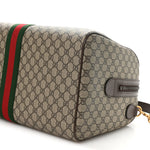 GG Supreme Monogram Textured Dollar Calfskin Web Medium Savoy Duffle Bag Beige Dark Brown