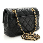 Shiny Lambskin Quilted Small Single Flap Black
