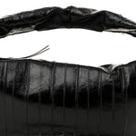 Glossy Calfskin Eelskin Embossed Medium Olivia Hobo Black