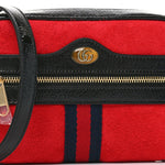 Suede Patent Web Mini Ophidia Shoulder Bag Hibiscus Red Black