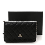 Lambskin Quilted Pearl Wallet On Chain WOC Black