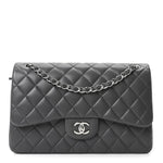 Lambskin Quilted Jumbo Double Flap Dark Grey
