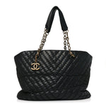 Calfskin Chevron Quilted Surpique Tote Black