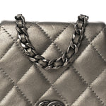 Metallic Calfskin Quilted Mini Coco Mail Clutch Ruthenium