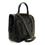 Glazed Calfskin Quilted Large Gold Bar Top Handle Flap Black