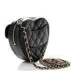 Lambskin Quilted CC In Love Heart Clutch With Chain Black