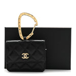 Lambskin Quilted CC Hook Card Holder Black