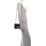 Calfskin Quilted Crystal Pearl Small Flap Bag Black
