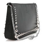 Calfskin Paris Spiked Loubila Chain Clutch Black