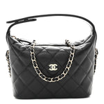 Caviar Quilted Hobo Clutch With Chain Black