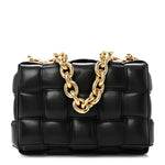 Lambskin Maxi Intreccio Padded Chain Cassette Crossbody Bag Black