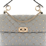 Nappa Medium Rockstud Spike Shoulder Bag Pastel Grey