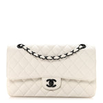 Crumpled Calfskin Quilted Medium Double Flap White