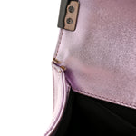 Metallic Patent Calfskin Quilted Medium Boy Flap Light Pink
