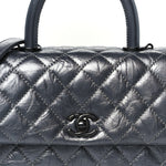 Metallic Aged Calfskin Quilted Mini Coco Handle Flap Charcoal