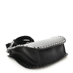 Grained Calfskin Rockstud Hobo Shoulder Bag Black