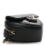 Lambskin Quilted CC In Love Heart Waist Belt Bag With Chain Black