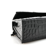 Shiny Calfskin Monochrome Crocodile Embossed Small Hourglass Evening Chain Bag Black