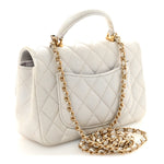 Iridescent Lambskin Quilted Mini Top Handle Rectangular Flap White