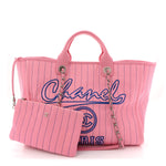 Canvas Calfskin Striped Large Deauville Tote Pink Blue
