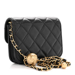 Lambskin Quilted Pearl Crush Flap With Chain Black