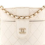 Lambskin Quilted Round Mini Vanity Case With Chain White