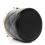 Metal Lambskin Quilted Mini Lock Frame Vanity Clutch Black