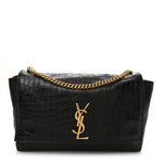 Calfskin Crocodile Embossed Suede Medium Reversible Monogram Kate Satchel Military Taupe