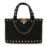 Grainy Calfskin Mini Rockstud Shopping Bag Black
