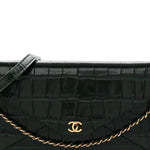 Calfskin Crocodile Embossed Envelope Clutch With Chain Emerald