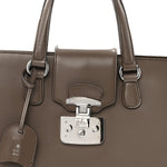 Regent Calfskin Large Lady Lock Flap Top Handle Bag Grey