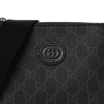 GG Supreme Monogram Azalea Calfskin Small Retro Interlocking G Wristlet Messenger Bag Black