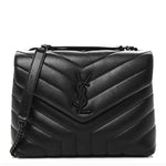 Calfskin Y Quilted Monogram Monochrome Small Loulou Chain Satchel Black