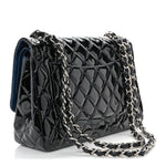 Patent Quilted Jumbo Double Flap Dark Blue